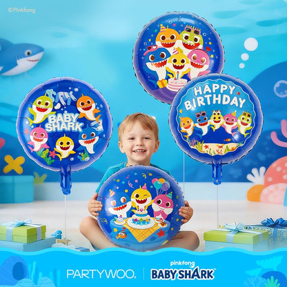 PartyWoo Baby Shark Family Foil Balloons 13pcs Baby Shark Family Blue Round Star Mylar Happy Birthday Banner Letter Balloons for Boys and Girls Under the Sea Kids Birthday Party Decorations