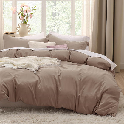 Bedsure Khaki Duvet Cover Set - Extra Soft King Size 3-Piece Bedding, 104x90 Inches with Zipper Closure & 2 Pillow Shams