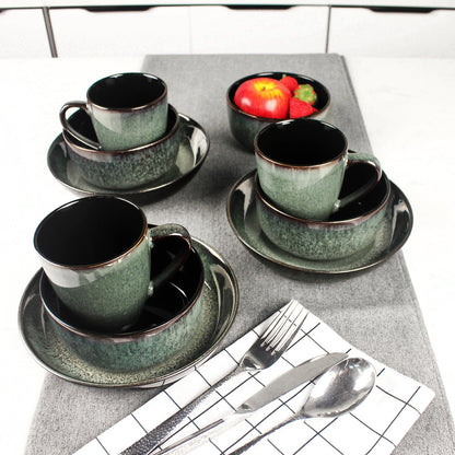 jinsongdafa Dinnerware Sets(12Pcs) Serves for 4, Reactive Glaze Plates and Bowls Set with 7.9"Small plates,8.3"Salad Plates,5.5"bowls, Modern kitchen tableware, Microwave safe, Set No.7