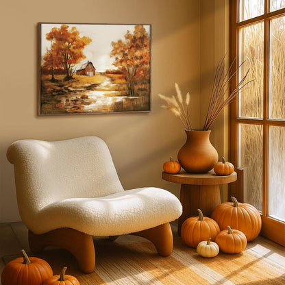 ArtbyHannah Framed Thanksgiving Canvas Wall Decor, Fall Oil Paints Wall Art with Landscape Pictures Autumn Harvest Home Decorations for Living Room Kitchen Mantel Office (20x28 Inch)