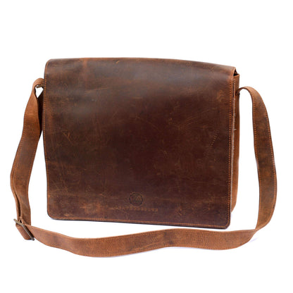 L LEATHERESQUE Chelsea Handmade Genuine Leather Crossbody Laptop Messenger Shoulder Bag 14 inch Satchel for Men and Women Crazy Horse Distressed Vintage Brown