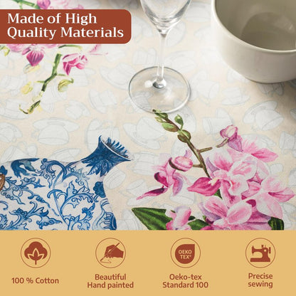 Maison d' Hermine Table Cloth Rectangle Table 100% Cotton 60 x 90 Inches Tablecloth Reusable Decorative for Dining Kitchen Room Farmhouse Home Gifts for Mothers Day Spring Summer - Canton