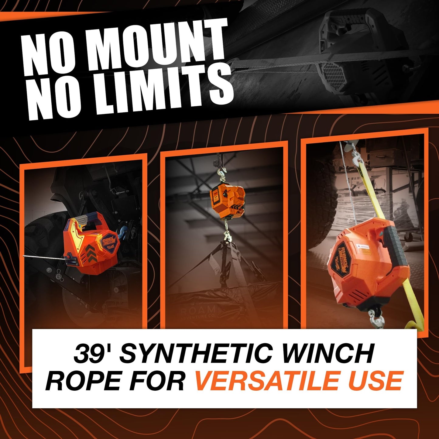 Mile Marker 71-1000 71-1000-29 Rhino Pull 1000 Portable Electric Winch | 39 Feet of Synthetic Rope | Lifts or Pulls Up to 1000 Pounds | Includes Extra Battery