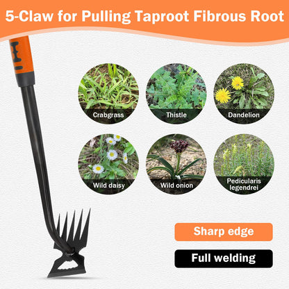 Weed Puller Tool, 2026 New Garden Weeder Tool, Hand Weeder Tool, Stainless Steel Gardening Weed Puller, 5 Teeth Dual Purpose with Rubber Handle, for Yard