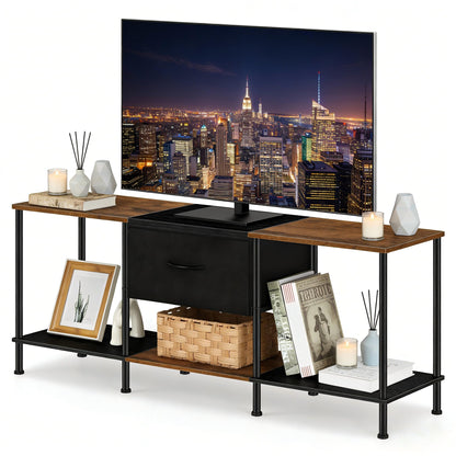 Vrisa TV Stand for 50/55 inch Television Entertainment Center with Storage Fabric Cabinet and Shelves Modern TV Console for Living Room Bedroom, Black+Grey