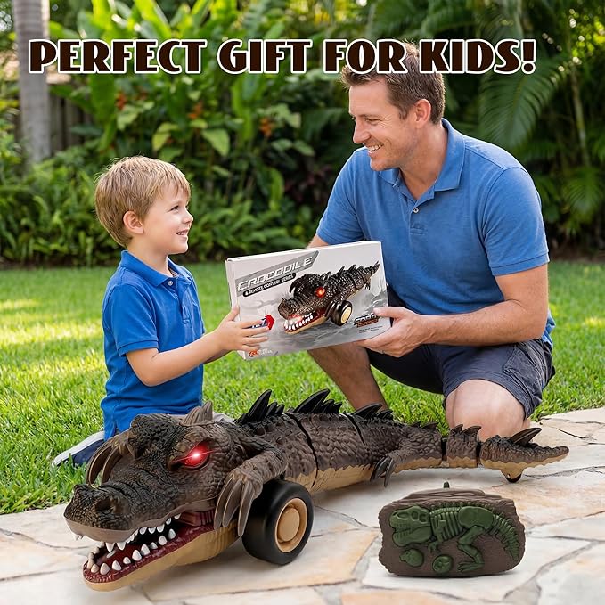 Remote Control Crocodile Car Toy2.4Ghz RC Toy Cars Boys 3-12 Year Old360°Rolling Turns &amp Slides with Lights Cool Outdoor Toys Birthday Gifts Xmas Gifts (Black)