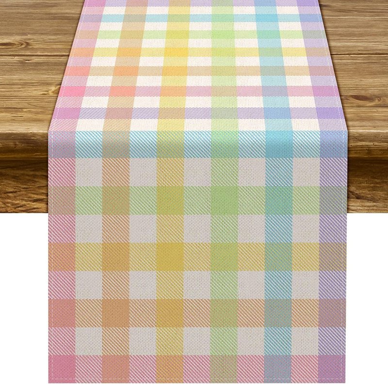 Pudodo Easter Buffalo Plaid Check Table Runner Spring Holiday Farmhouse Fireplace Kitchen Dinning Room Home Party Decoration (13" x 60")