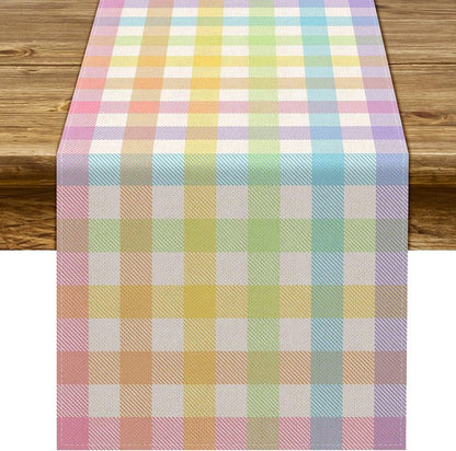 Pudodo Easter Buffalo Plaid Check Table Runner Spring Holiday Farmhouse Fireplace Kitchen Dinning Room Home Party Decoration (13" x 60")