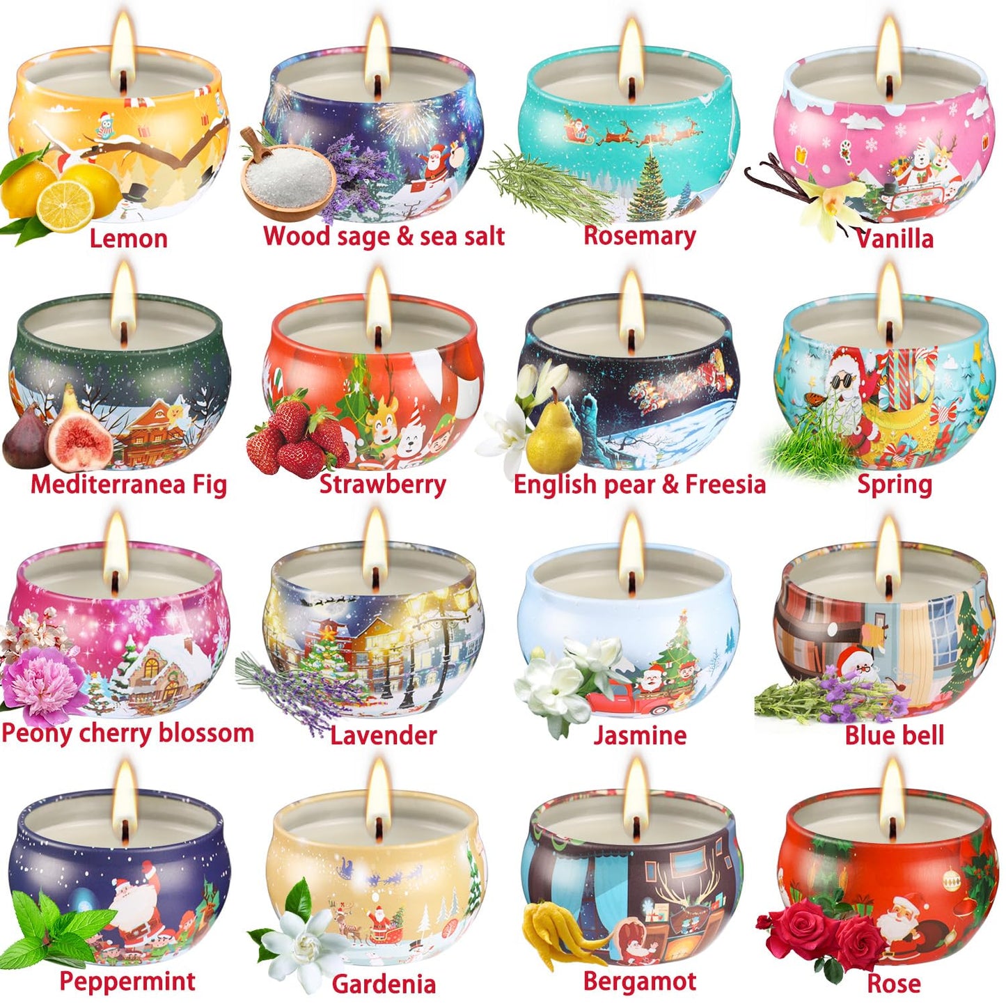 16PCS Scented Candles Christmas Gift Set, Natural Soy Wax 2.5oz Candles for Christmas Gift, 16 fragrances Flavor