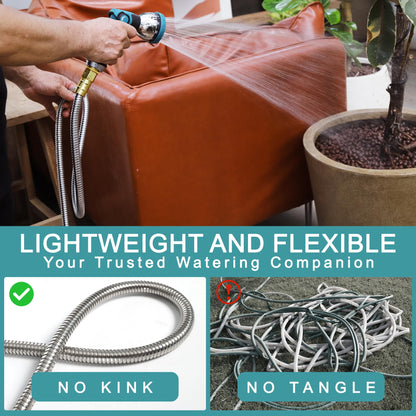 Numwot 50FT Garden Hose, 304 Stainless Steel Water Hose, Flexible with a 10-Mode Nozzle Sprayer, No Kink, Lightweight, Puncture Proof, Ideal for Yard, Lawn, Outdoor, 5/8" Outside Diameter