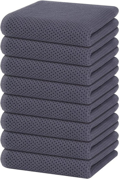 Homaxy 100% Cotton Waffle Weave Kitchen Dish Towels - Ultra Soft & Absorbent, 13 x 28 Inches, 8-Pack | Dark Grey