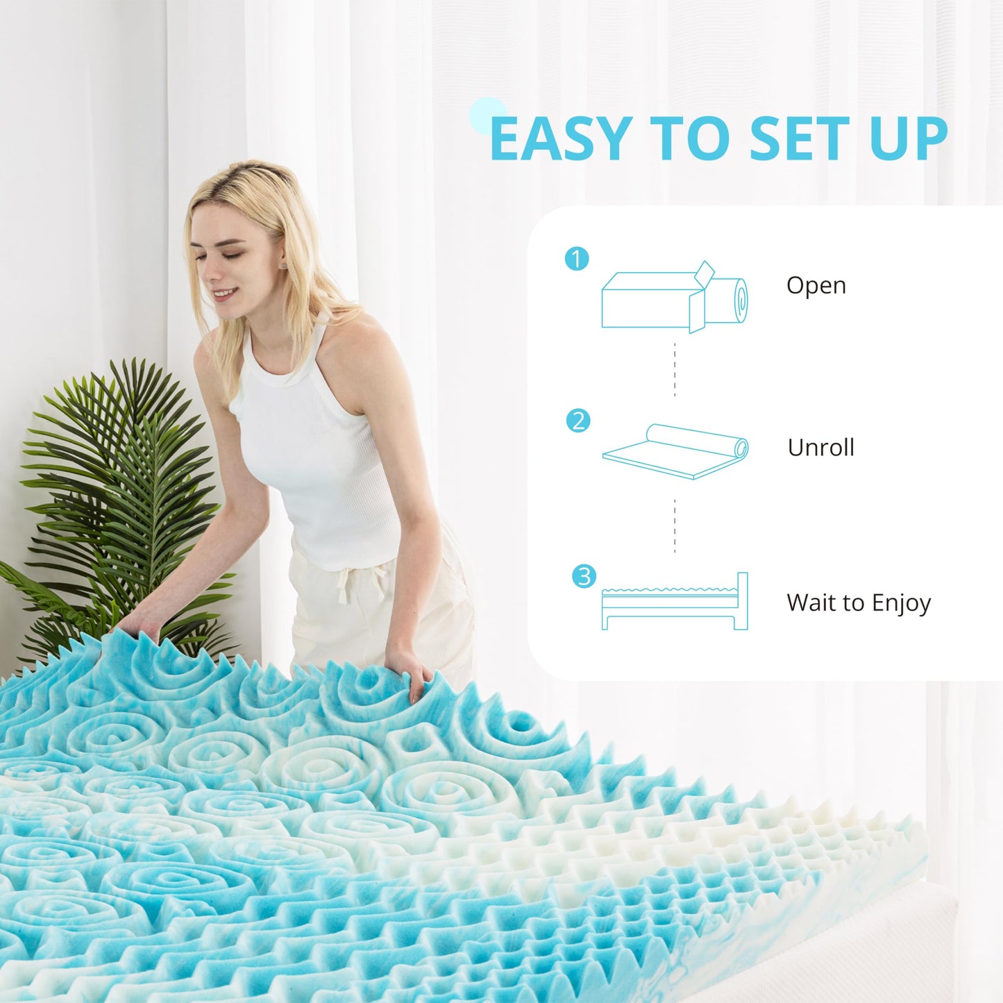 EGOHOME 5-Zone Memory Foam Mattress Topper 3 Inch Queen, Gel Cooling Infused Foam Mattress Topper for Pressure Relief, CertiPUR Certified Bed Topper,Blue, 60"×80"