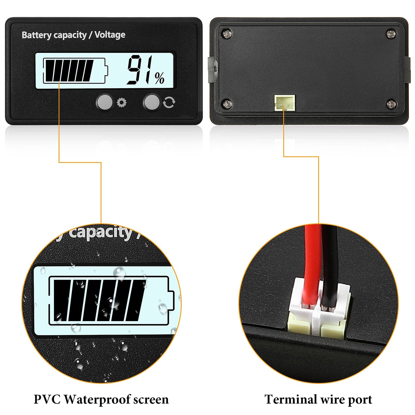 DC 12V 24V 36V 48V 60V 72V 84V Golf Cart Battery Meter with Alarm, Front Setting and Switch Key Battery Capacity Voltage Indicator Gauge Acid and Lithium ion Indicator(White)