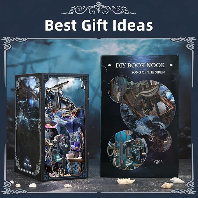 Book Nook Kit DIY Miniature Dollhouse Book Nook Kit with Dust Cover and LED Light for Teens and Adults (The Song of Sirens)