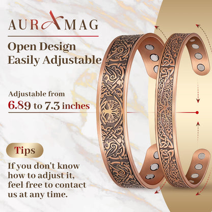 Auramag Bracelets for Men, 99.99% Pure Copper Magnetic Bracelets for Women, Adjustable Jewelry with Gift Box, Valentine's Day Jewelry Gift