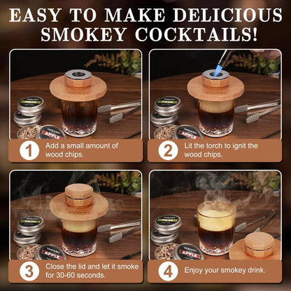 18PCS Whiskey Smoker Kit with Torch - 6 Flavors of Wood Chips, 2 Glasses, Ice Molds - Cocktail Smoker Kit, Old Fashioned Smoker Kit, Birthday Bourbon Whiskey Gifts for Men, Dad, Husband