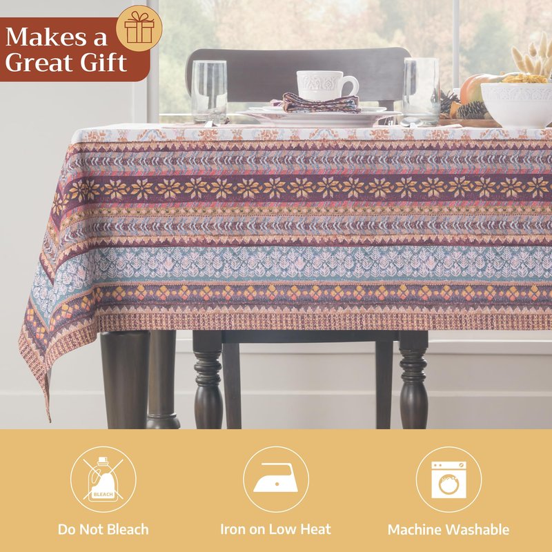 Maison d' Hermine Table Cloth Rectangle Table 100% Cotton 60 x 90 Inches Fall Tablecloth Reusable Everyday Use for Thanksgiving Christmas Decorations Dining Farmhouse Party (Fair Isle)