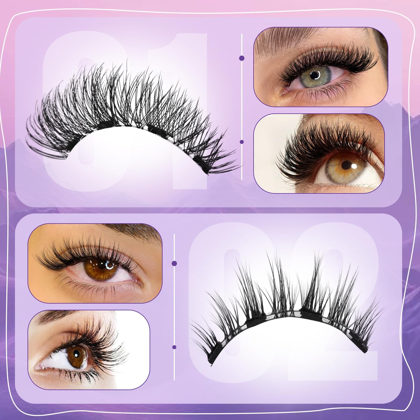 Magnetic Eyelashes Natural Look Reusable Magnetic Lashes with Applicator No Glue Needed False Eyelashes 2 Styles Mixed Magnetic Eyelashes without Eyeliner Waterproof Clear Band Lashes by Yawamica