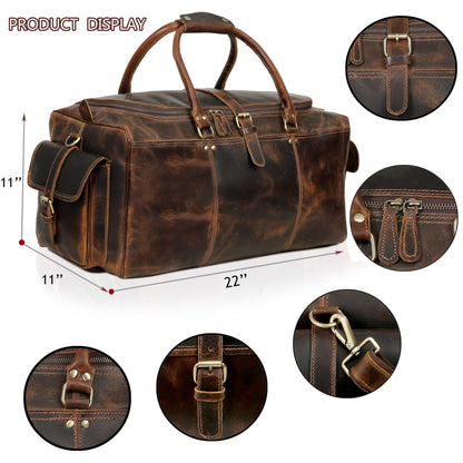 Cuero Full Grain Leather Duffle Bag for Men, Buffalo Overnight Weekend Travel Bag, Carry On with Organized Pockets, YKK Zippers, Adjustable Strap (Choclate Brown)