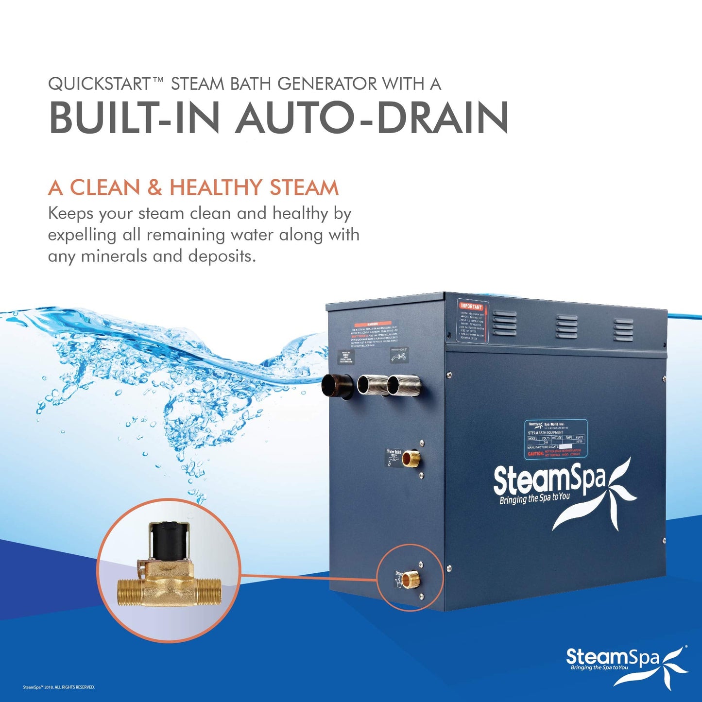 SteamSpa 12kW Steam Sauna Generator Executive Bundle 240V Steam Generator with Touch Pad, Steamheads, Pressure Relief Valve, Built-in Auto Drain, LED Light, Filter and Quick Install Kit EXT1200BN-A