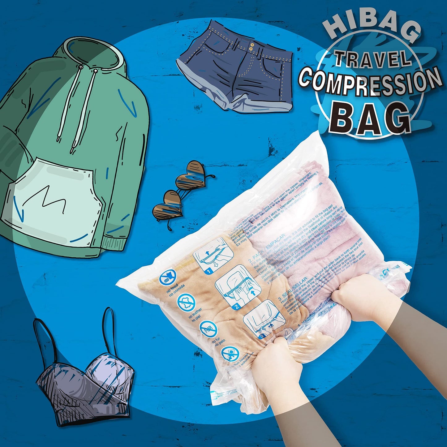 12 Compression Bags for Travel Essentials, Vacuum Packing Space Saver Bags for Cruise Accessories (12-Travel)