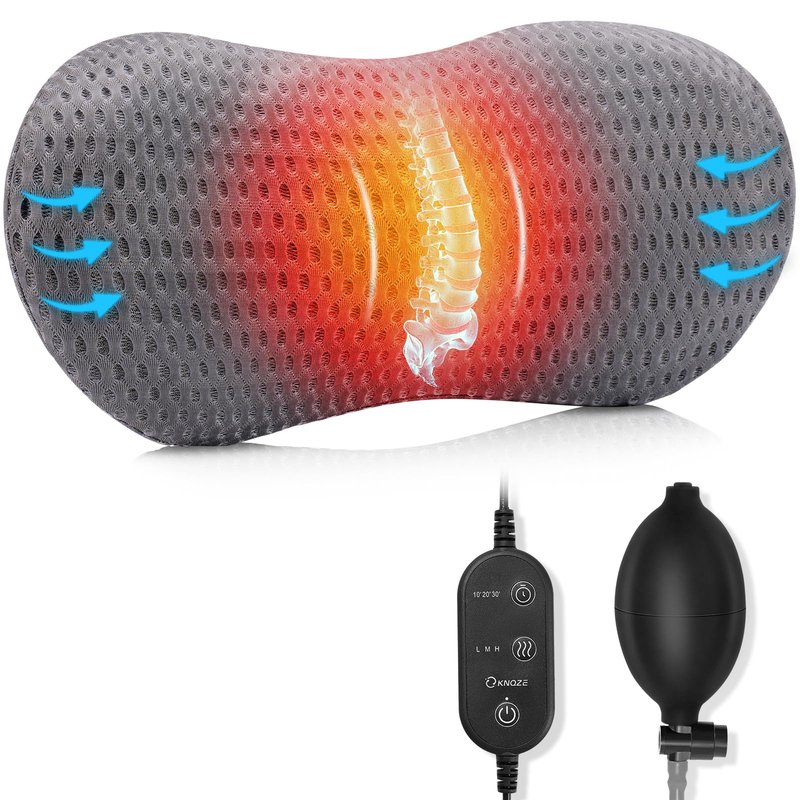 KNQZE Heated Lumbar Support Pillow for Office Chair, Car, Bed, and Recliner-Customizable Height for Personalized Comfort - Relieves Lower Back Pain and Enhances Posture
