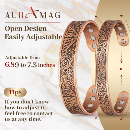 Auramag Bracelets for Men, 100% Pure Copper bracelets for women, Magnetic Bracelets with 3500 Gauss Effective Magnets, Adjustable Copper Jewelry Gift with Gift Box