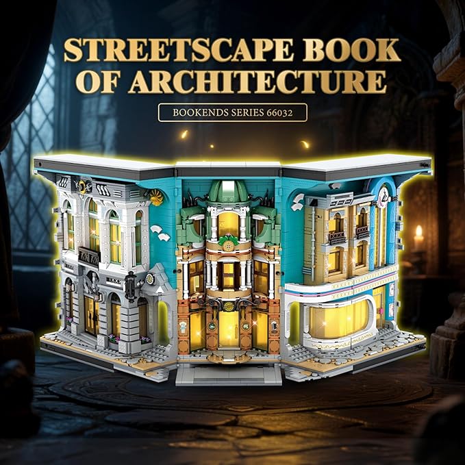 Reobrix Book Nook Building with Light Streetscape BookNook Building Kit 66032 for Bookshelf&ampHome Decor 2899 PCS Bookend Model Toy Gift for Adults 14+