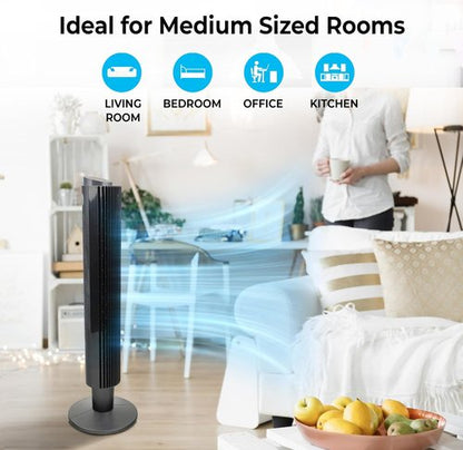 Comfort Zone Smart Wi-Fi Oscillating Tower Fan - Bladeless, 5 Speeds, Adjustable 36-42" Height, Remote & App Control