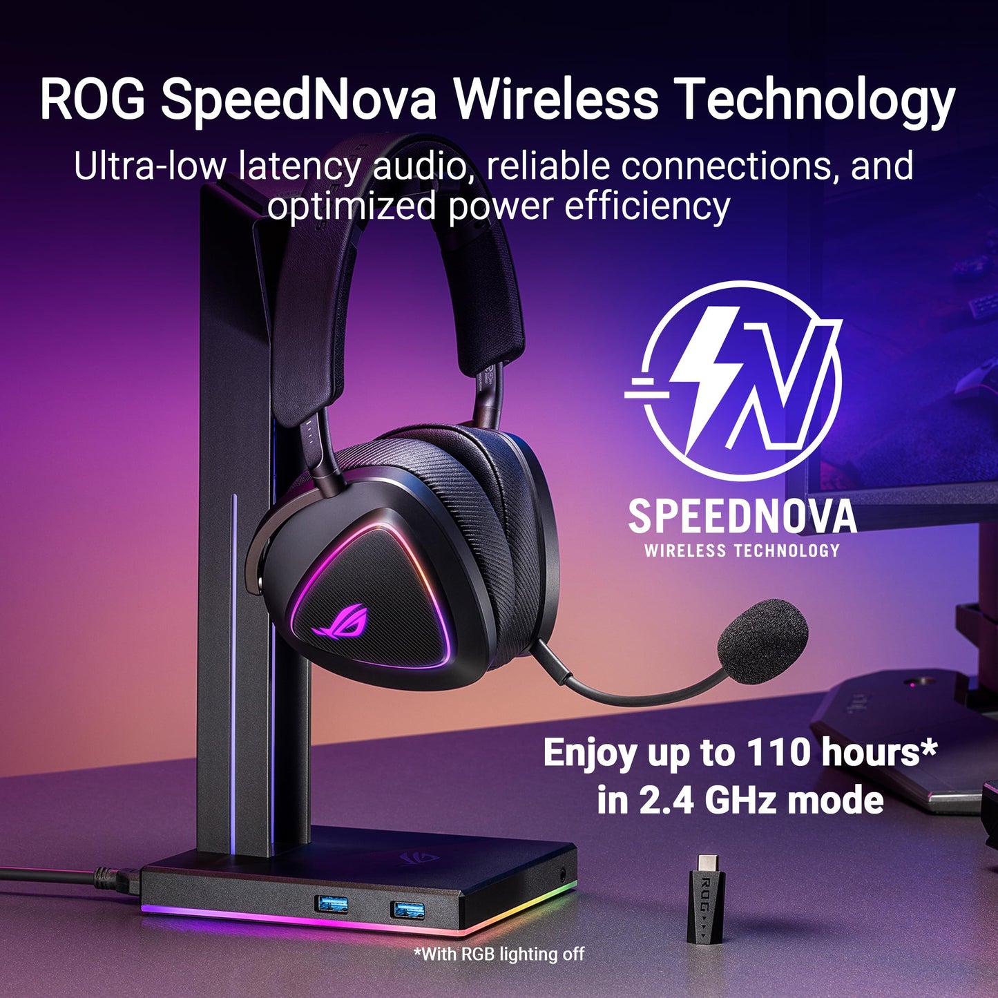 ASUS ROG Delta II Wireless Gaming Headset with Detachable Mic – Tri-Mode (BT, 2.4GHz, 3.5mm), 50mm Titanium-Plated Drivers, 110Hr Battery, Lightweight, for PC, PS5, PS4, Xbox, Switch, Mobile - Black