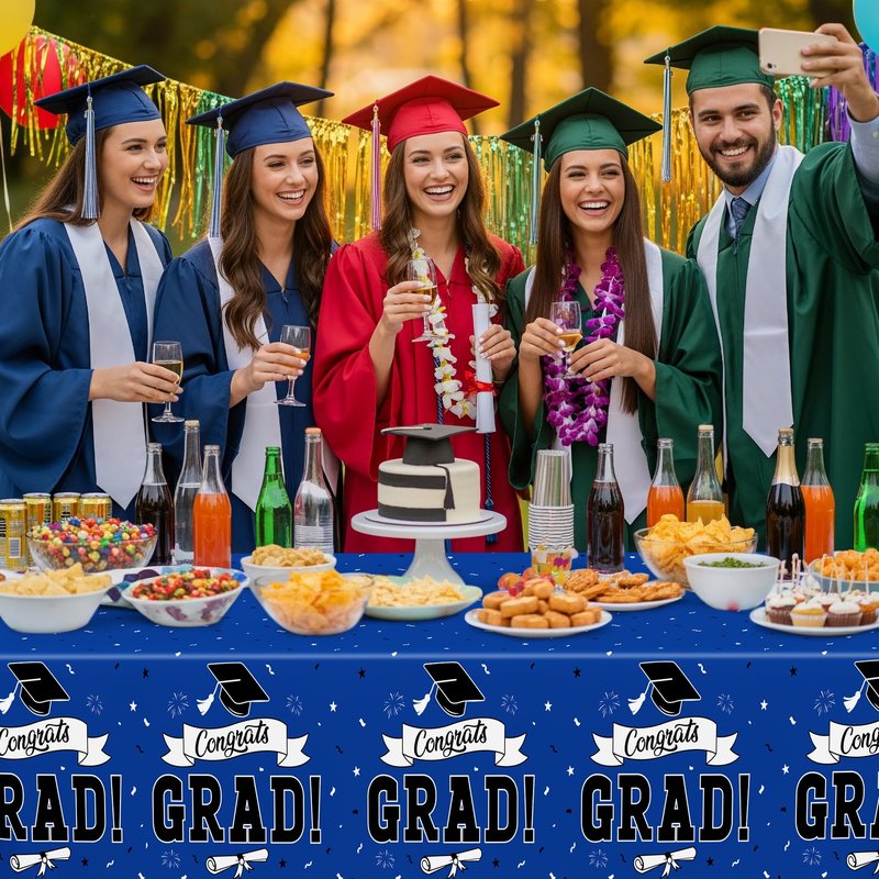 QZYL 2 PCS Graduation Decorations 2026, 108" X 54" Blue Graduation Tablecloth, Disposable Plastic Class of 2026 Tablecover, Rectangle Congrats Grad Table Cloths for Grad Decor Party Supplies