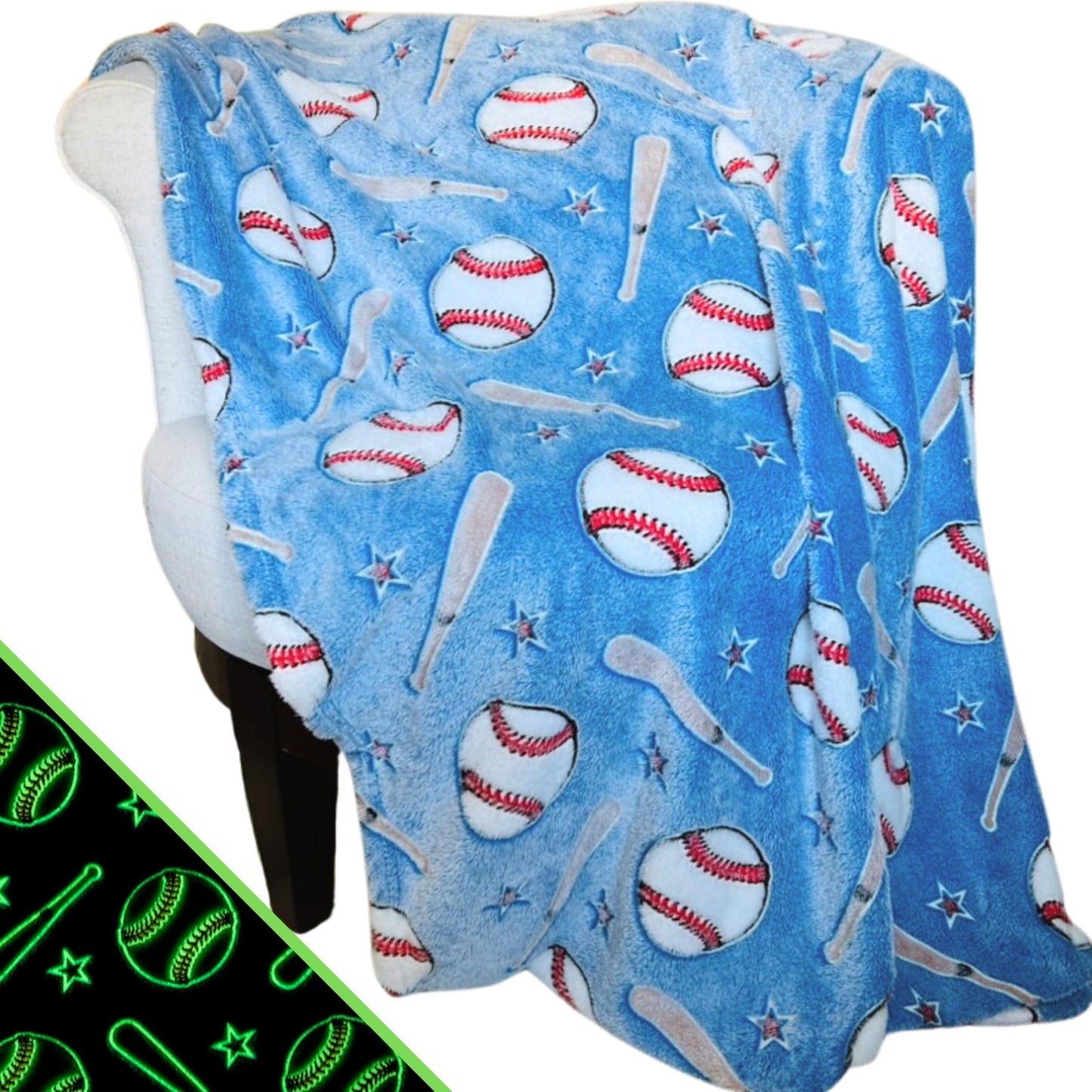 Blanket Buddies Baseball Throw Blanket: Glow in The Dark, Cozy, Soft, Warm Fleece Blanket for Boys and Girls, 50" x 60" (Navy)