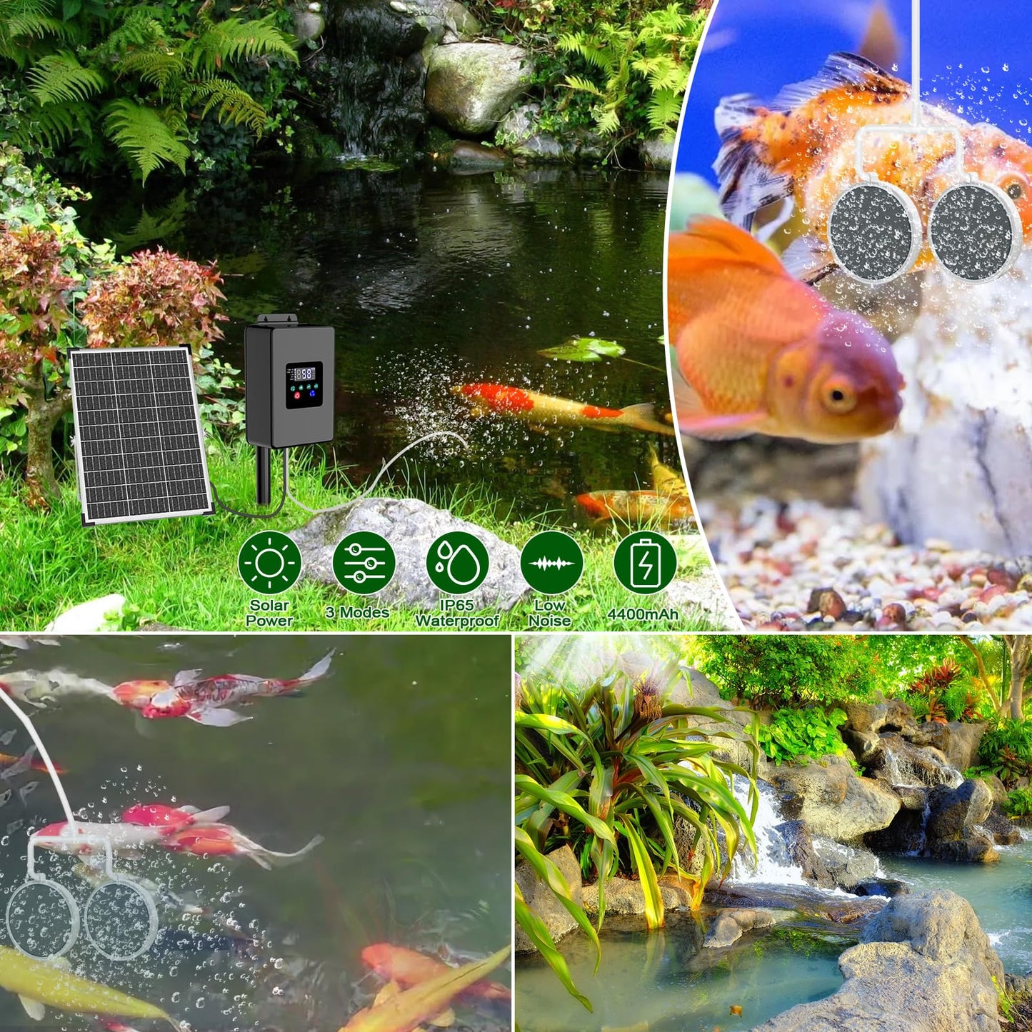 Lewisia Solar Pond Aerator Air Pump Battery with Air Hoses and Bubble Stones Fish Tank Bubble Oxygenator 30W