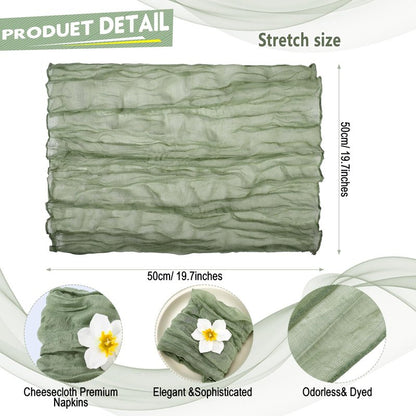 Mixweer 100 Pieces Gauze Cheesecloth Napkins 19.7 x 19.7 Inch with Wrinkled Decorative for Home Wedding Baby Shower Rustic Table Decoration(Sage)