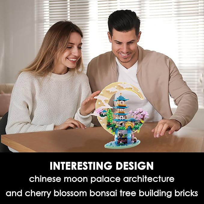 Chinese Moon Palace Micro Building Blocks Set（4288 PCS）Cherry Blossom Bonsai Tree Building Set for Adults TeensMini Japanese Sakura Tree House Architecture Model Bricks Creative Gift for 14+