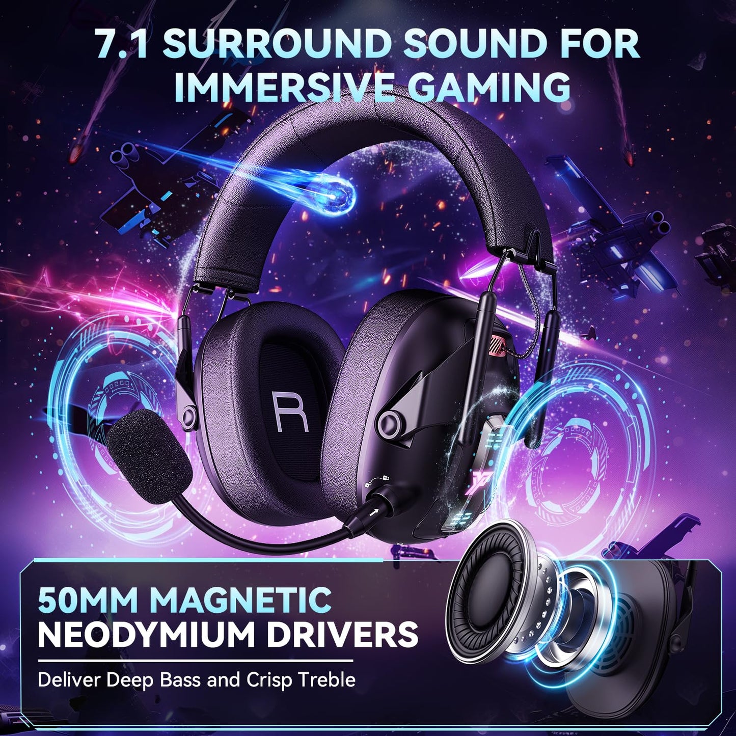 YPBDAN Wireless Gaming Headset for PS5, PS4, PC, USB Over Ear Gaming Headphones with Noise Canceling Mic, Bluetooth 5.3, 100H Battery, Low Latency, Only Wired Mode for Xbox