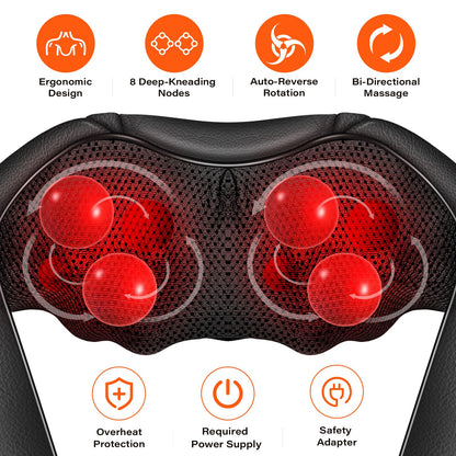 WERTYI Shiatsu Neck Massager, Electric Neck and Back Massager with Heat, 3D Kneading Massage Pillow for Back, Shoulder, Muscle Pain Relief, Office & Home & Car Use, Fits for Parents
