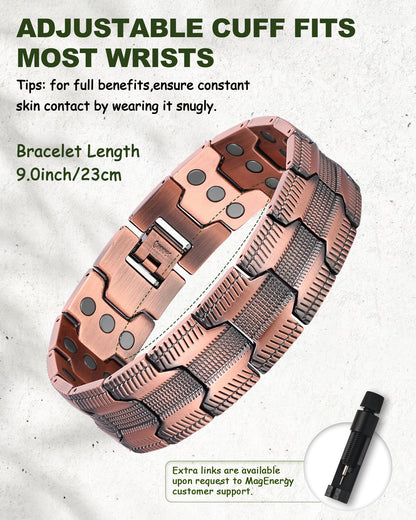MagEnergy Copper Bracelet for Men, 3X Strength Magnetic Bracelet with 99.99% Pure Copper Ring & 3800 Gauss Magnets, Adjustable Length with Sizing Tool