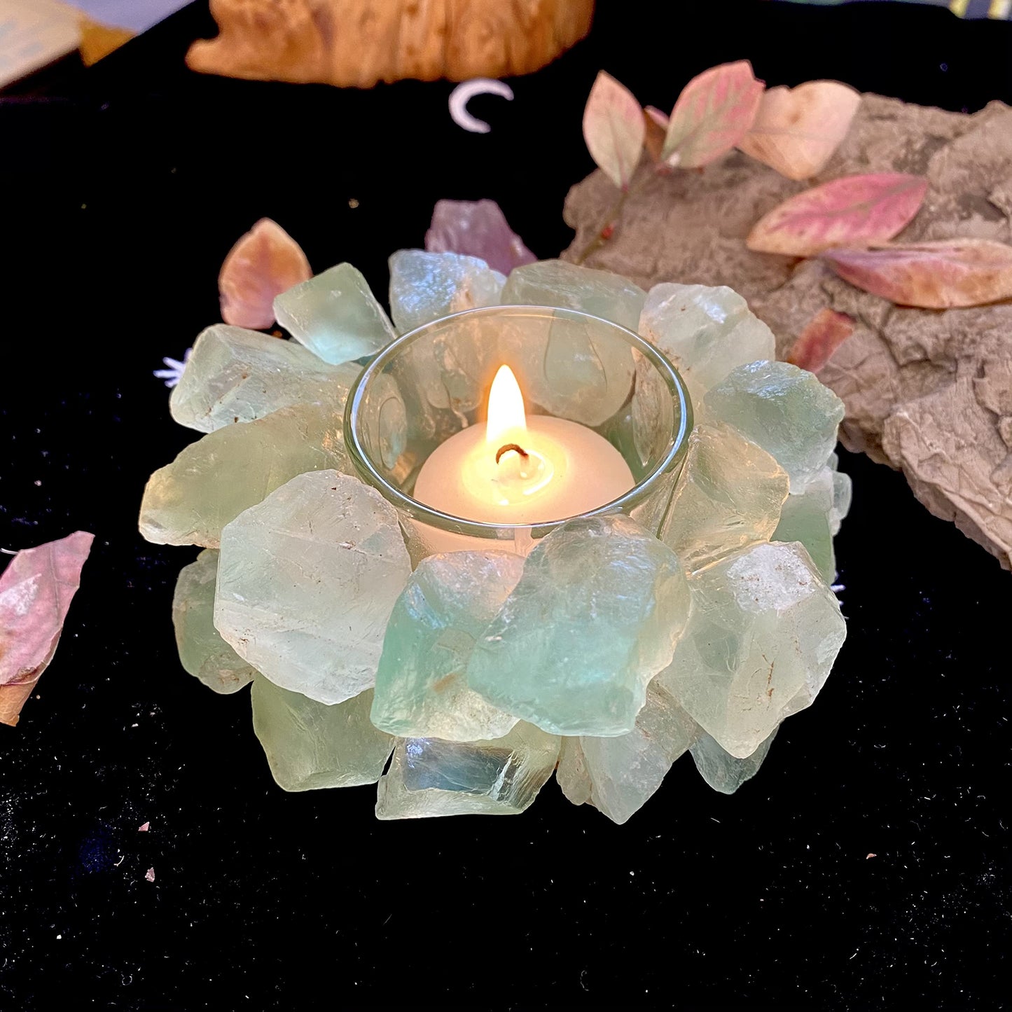 Green Fluorite Rough Stone Votive Candle Holder Tealight Quartz Crystal Healing Gemstone Tealight Holder Home Decor Reiki Stone