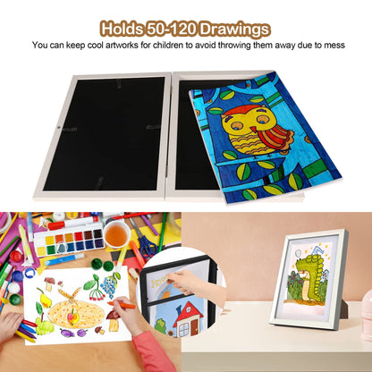 UBeesize 9.5x13 Kids Art Frame - A4 Artwork Display Kids Art Frames Front Opening Holds 50 - Changeable Picture Display 8.5x11 Without Mat and 6.1x9.6 With Mat -Storage Frames with Easel Back(Wood)