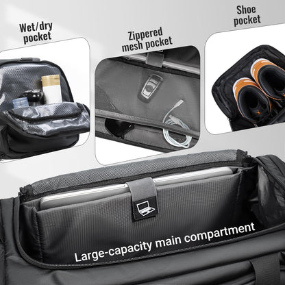 reeyee 40L Convertible Gym Duffel Bag Backpack, Water Repellent Sports Travel Bag with Shoe Compartment, Wet Pocket & Insulated Cooler, 3-in-1 Weekender Carry On Bag for Men Women