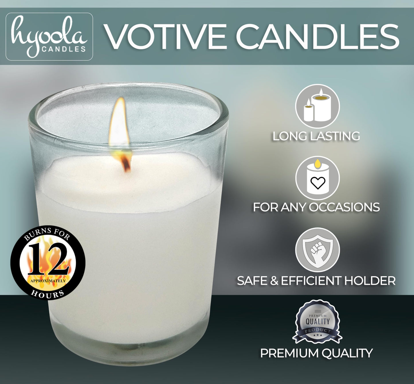 Hyoola White Votive Candles in Glass - Pack of 24 Votive Candle - 12 Hour Burn Time - Unscented Votive Candles - European Made Glass Votives