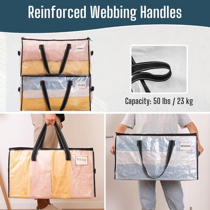 VENO Heavy Duty Moving Bags - Clear Storage Solution for Clothes & Comforters | 4 Pack
