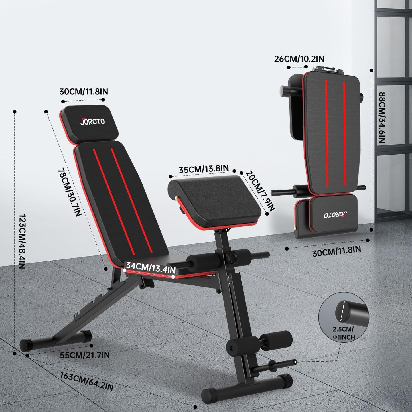 JOROTO Adjustable Weight Bench Foldable Workout Bench with Leg Extension and Preacher Curl Incline Decline Exercise Bench Press 772LBS Load Strength Training Benches for Home Gym Full Body Workout