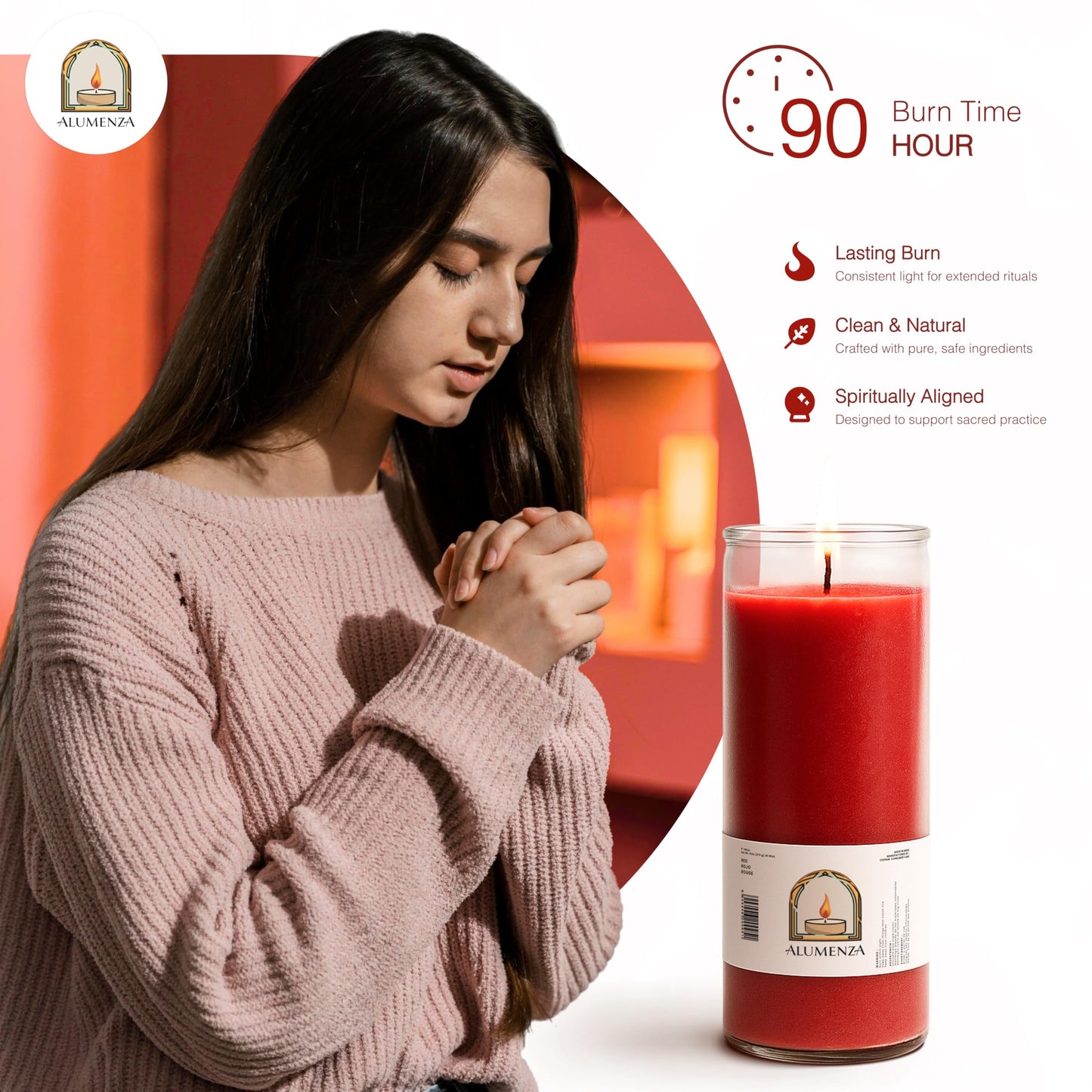 Alumenza Bulk 6 Pack Red 7 Day Candles in Glass Jar – Paraffin Wax, Clean Burning Unscented | Large & Tall Devotional Prayer Pillar Candles for Home, Memorial, Spells, Long Lasting