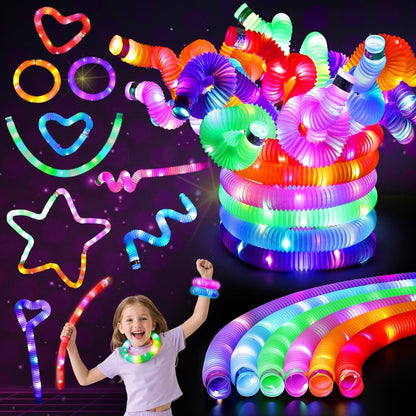 LovesTown 12PCS Glow Sticks for Kids, Glow in the Dark Party Favors Supplies, Light Up Fidget Pop Tubes for Birthday Party Favors Gifts Dance Camp, Goodie Bags Stuffers