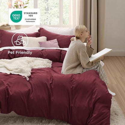 Bedsure Winery Pink Duvet Cover Set - King Size 3-Piece Extra Soft Prewashed Cotton-Like Polyester, 104x90 Inches with Zipper Closure & 2 Pillow Shams