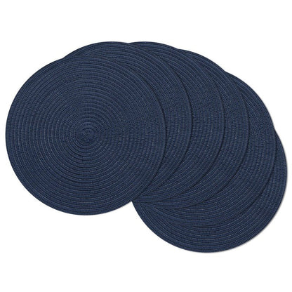 SHACOS Round Placemats Set of 6 Washable 15 inch Circle Polyester Woven Braided Place Mats for Dining Table Indoor Outdoor Table Mats Home Party Wedding Decor (Navy, 6)