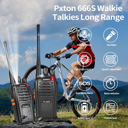 pxton 666S walkie talkies Long Range Rechargeable for Adults with Headphones and Li-ion Battery,2 Way radios has VOX/Noise Reduction/TOT/Flashlight/Monitoring/Scan Function（4 Pack）