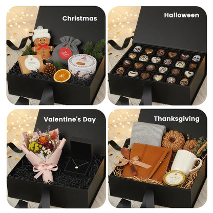 VGOODALL Black Gift Box,10.5 x 7.5 x 3.1 inches Gift boxes for Presents with Lids, Magnetic Closure Collapsible Groomsman Proposal Box with Ribbon Used for Birthday, Anniversary